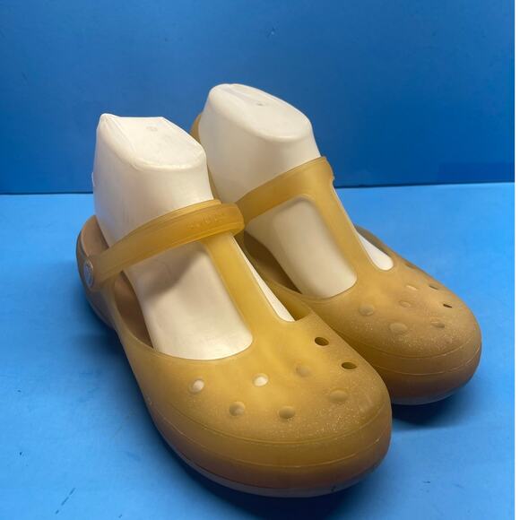 Crocs Carlie Clogs Golden Glitter Cout out Dots T Strap Sandals Size 8 - Picture 1 of 10